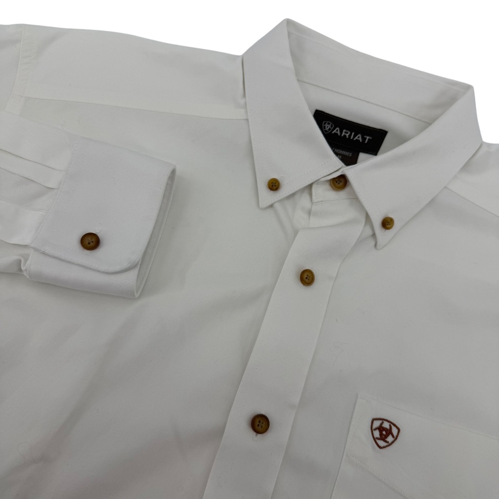 Ariat Button Down Shirt Mens Medium White Solid Twill Long Sleeve Western Cowboy